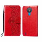 For Nokia 1.4 Flower Vine Embossing Pattern Horizontal Flip Leather Case with Card Slot & Holder & Wallet & Lanyard(Red) - 1