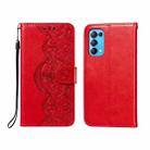 For OPPO Find X3 Lite / Reno5 5G Flower Vine Embossing Pattern Horizontal Flip Leather Case with Card Slot & Holder & Wallet & Lanyard(Red) - 1