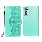 For OPPO Reno5 Pro 5G Flower Vine Embossing Pattern Horizontal Flip Leather Case with Card Slot & Holder & Wallet & Lanyard(Green) - 1