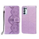 For OPPO Reno5 Pro 5G Flower Vine Embossing Pattern Horizontal Flip Leather Case with Card Slot & Holder & Wallet & Lanyard(Purple) - 1