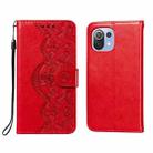 For Xiaomi Mi 11 Lite Flower Vine Embossing Pattern Horizontal Flip Leather Case with Card Slot & Holder & Wallet & Lanyard(Red) - 1