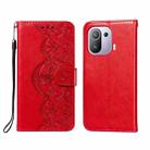 For Xiaomi Mi 11 Pro Flower Vine Embossing Pattern Horizontal Flip Leather Case with Card Slot & Holder & Wallet & Lanyard(Red) - 1