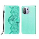 For Xiaomi Mi 11 Pro Flower Vine Embossing Pattern Horizontal Flip Leather Case with Card Slot & Holder & Wallet & Lanyard(Green) - 1