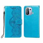 For Xiaomi Mi 11 Pro Flower Vine Embossing Pattern Horizontal Flip Leather Case with Card Slot & Holder & Wallet & Lanyard(Blue) - 1