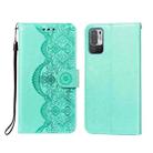 For Xiaomi Redmi Note 10 5G Flower Vine Embossing Pattern Horizontal Flip Leather Case with Card Slot & Holder & Wallet & Lanyard(Green) - 1