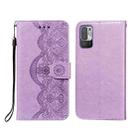 For Xiaomi Redmi Note 10 5G Flower Vine Embossing Pattern Horizontal Flip Leather Case with Card Slot & Holder & Wallet & Lanyard(Purple) - 1