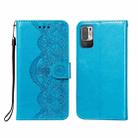 For Xiaomi Redmi Note 10 5G Flower Vine Embossing Pattern Horizontal Flip Leather Case with Card Slot & Holder & Wallet & Lanyard(Blue) - 1