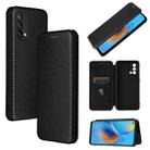 For OPPO F19 / A74 4G Carbon Fiber Texture Horizontal Flip TPU + PC + PU Leather Case with Card Slot(Black) - 1