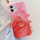 For iPhone 12 mini Golden Powder Dream Color Marble Pattern TPU Protective Case with Ring Stand (Red) - 1