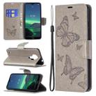 For Nokia 1.4 Embossing Two Butterflies Pattern Horizontal Flip PU Leather Case with Holder & Card Slot & Wallet & Lanyard(Grey) - 1