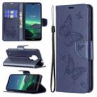 For Nokia 1.4 Embossing Two Butterflies Pattern Horizontal Flip PU Leather Case with Holder & Card Slot & Wallet & Lanyard(Dark Blue) - 1