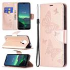 For Nokia 1.4 Embossing Two Butterflies Pattern Horizontal Flip PU Leather Case with Holder & Card Slot & Wallet & Lanyard(Rose Gold) - 1