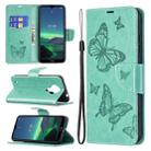 For Nokia 1.4 Embossing Two Butterflies Pattern Horizontal Flip PU Leather Case with Holder & Card Slot & Wallet & Lanyard(Green) - 1