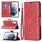 For Samsung Galaxy S21 FE Retro Lambskin Texture Pure Color Horizontal Flip PU Leather Case with Holder & Card Slots & Wallet & Lanyard(Red) - 1