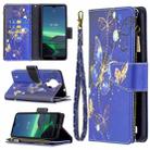 For Nokia 1.4 Colored Drawing Pattern Zipper Horizontal Flip Leather Case with Holder & Card Slots & Wallet(Purple Butterfly) - 1