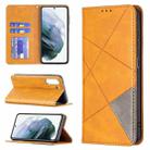 For Samsung Galaxy S21 FE Rhombus Texture Horizontal Flip Magnetic Leather Case with Holder & Card Slots & Wallet(Yellow) - 1