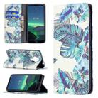 For Nokia 1.4 Colored Drawing Pattern Invisible Magnetic Horizontal Flip PU Leather Case with Holder & Card Slots & Wallet(Blue Leaf) - 1