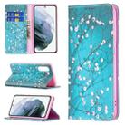 For Samsung Galaxy S21 FE Colored Drawing Pattern Invisible Magnetic Horizontal Flip PU Leather Case with Holder & Card Slots & Wallet(Plum Blossom) - 1