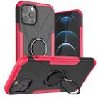 For iPhone 12 / 12 Pro Machine Armor Bear Shockproof PC + TPU Protective Case with Ring Holder(Rose Red) - 1