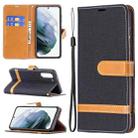 For Samsung Galaxy S21 FE Color Matching Denim Texture Horizontal Flip Leather Case with Holder & Card Slots & Wallet & Lanyard(Black) - 1