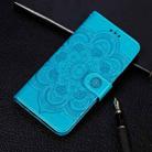 For Samsung Galaxy S21 FE Sun Mandala Embossing Pattern Horizontal Flip PU Leather Case with Holder & Card Slots & Wallet & Lanyard(Blue) - 1