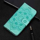 For Samsung Galaxy S21 FE Sun Mandala Embossing Pattern Horizontal Flip PU Leather Case with Holder & Card Slots & Wallet & Lanyard(Green) - 1