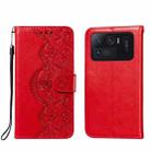 For Xiaomi Mi 11 Ultra Flower Vine Embossing Pattern Horizontal Flip Leather Case with Card Slot & Holder & Wallet & Lanyard(Red) - 1