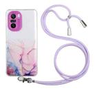 For Xiaomi Redmi K40 / Redmi K40 Pro / Poco F3 Hollow Marble Pattern TPU Shockproof Protective Case with Neck Strap Rope(Pink) - 1