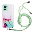 For Xiaomi Redmi Note 10 4G Hollow Marble Pattern TPU Shockproof Protective Case with Neck Strap Rope(Green) - 1