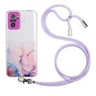 For Xiaomi Redmi Note 10 4G Hollow Marble Pattern TPU Shockproof Protective Case with Neck Strap Rope(Pink) - 1