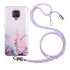 For Xiaomi Redmi Note 9S/Note 9 Pro/Note 9 Pro Max Hollow Marble Pattern TPU Shockproof Protective Case with Neck Strap Rope(Pink) - 1