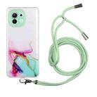 For Xiaomi Mi 11 Hollow Marble Pattern TPU Shockproof Protective Case with Neck Strap Rope(Green) - 1