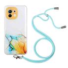 For Xiaomi Mi 11 Lite Hollow Marble Pattern TPU Shockproof Protective Case with Neck Strap Rope(Yellow) - 1
