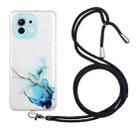 For Xiaomi Mi 11 Lite Hollow Marble Pattern TPU Shockproof Protective Case with Neck Strap Rope(Blue) - 1