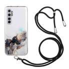 For Xiaomi Mi Note 10 Lite Hollow Marble Pattern TPU Shockproof Protective Case with Neck Strap Rope(Black) - 1