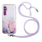 For Xiaomi Mi Note 10 Lite Hollow Marble Pattern TPU Shockproof Protective Case with Neck Strap Rope(Pink) - 1