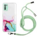 For Xiaomi Poco M3 Hollow Marble Pattern TPU Shockproof Protective Case with Neck Strap Rope(Green) - 1