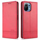 For Xiaomi Mi 11 Lite AZNS Magnetic Calf Texture Horizontal Flip Leather Case with Card Slots & Holder & Wallet(Red) - 1
