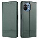 For Xiaomi Mi 11 Lite AZNS Magnetic Calf Texture Horizontal Flip Leather Case with Card Slots & Holder & Wallet(Dark Green) - 1