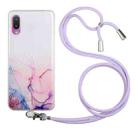 For Samsung Galaxy A02 Hollow Marble Pattern TPU Shockproof Protective Case with Neck Strap Rope(Pink) - 1