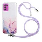 For Samsung Galaxy A02s Hollow Marble Pattern TPU Shockproof Protective Case with Neck Strap Rope(Pink) - 1