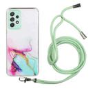 For Samsung Galaxy A32 5G Hollow Marble Pattern TPU Shockproof Protective Case with Neck Strap Rope(Green) - 1