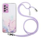 For Samsung Galaxy A52 5G / 4G Hollow Marble Pattern TPU Shockproof Protective Case with Neck Strap Rope(Pink) - 1