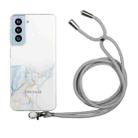 For Samsung Galaxy S21 5G Hollow Marble Pattern TPU Shockproof Protective Case with Neck Strap Rope(Grey) - 1