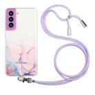 For Samsung Galaxy S21 5G Hollow Marble Pattern TPU Shockproof Protective Case with Neck Strap Rope(Pink) - 1