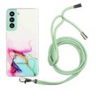 For Samsung Galaxy S21 5G Hollow Marble Pattern TPU Shockproof Protective Case with Neck Strap Rope(Green) - 1