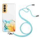 For Samsung Galaxy S21 FE Hollow Marble Pattern TPU Shockproof Protective Case with Neck Strap Rope(Yellow) - 1
