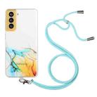 For Samsung Galaxy S21+ 5G Hollow Marble Pattern TPU Shockproof Protective Case with Neck Strap Rope(Yellow) - 1