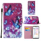 For LG Velvet 2 Pro Cross Texture Painting Pattern Horizontal Flip Leather Case with Holder & Card Slots & Wallet & Lanyard(Purple Butterfly) - 1