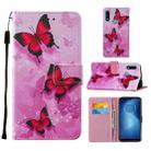 For Motorola Moto E7 Power Cross Texture Painting Pattern Horizontal Flip Leather Case with Holder & Card Slots & Wallet & Lanyard(Pink Butterfly) - 1